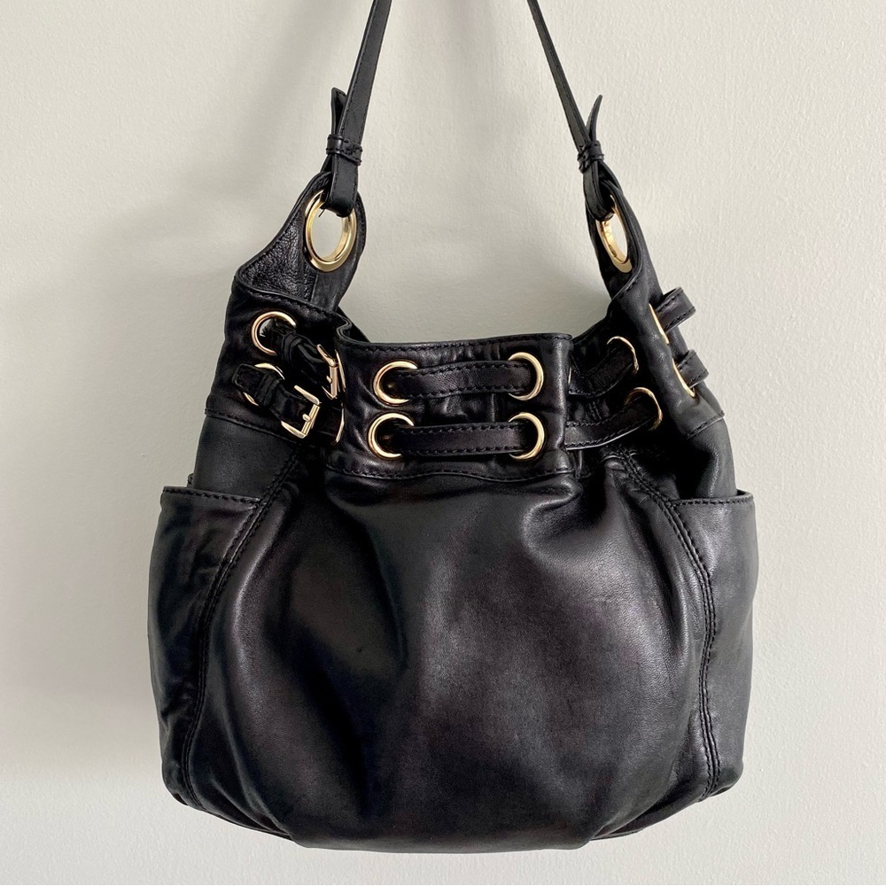 Michael Kors Black Soft Leather, Gold Hardware Shoulder Bag